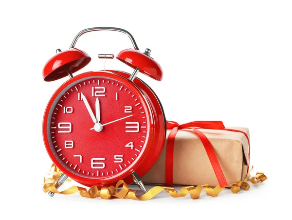 Alarm Clock Christmas Gift Isolated White — Stock Photo, Image