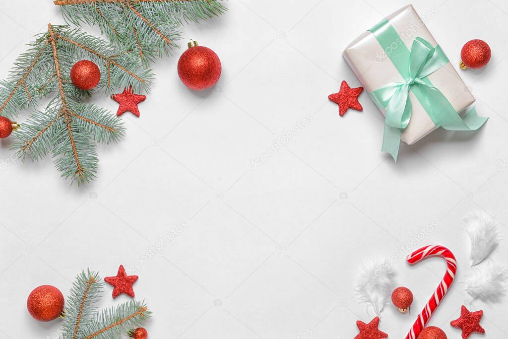 Beautiful Christmas decor with gift box on white background