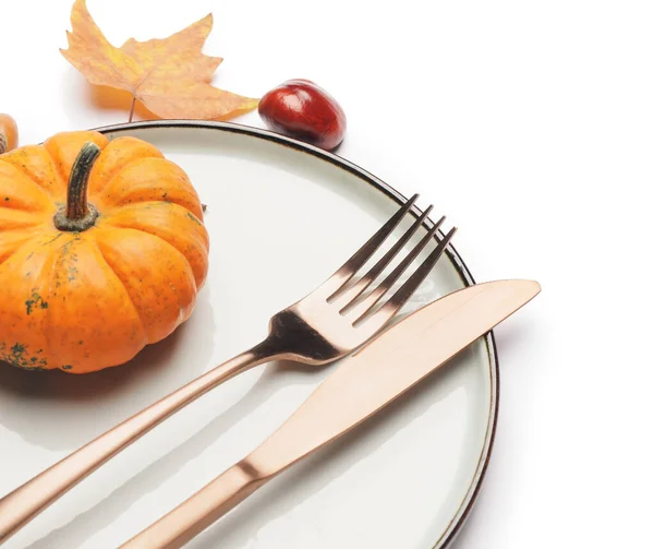 Beautiful Table Setting Autumn Decor White Background — Stock Photo, Image