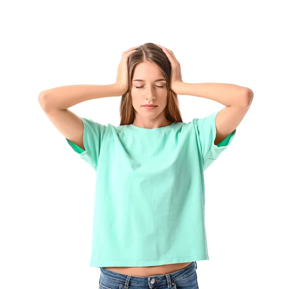 Stressed Young Woman White Background — Stock Photo, Image