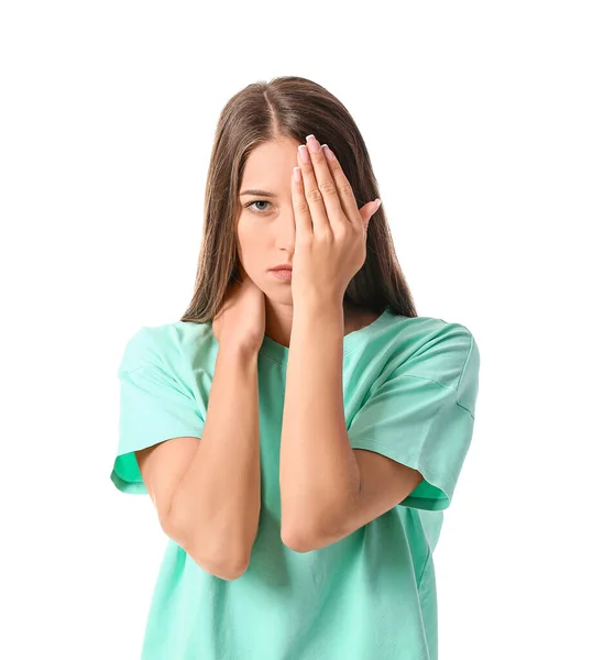 Jovem Estressada Fundo Branco — Fotografia de Stock