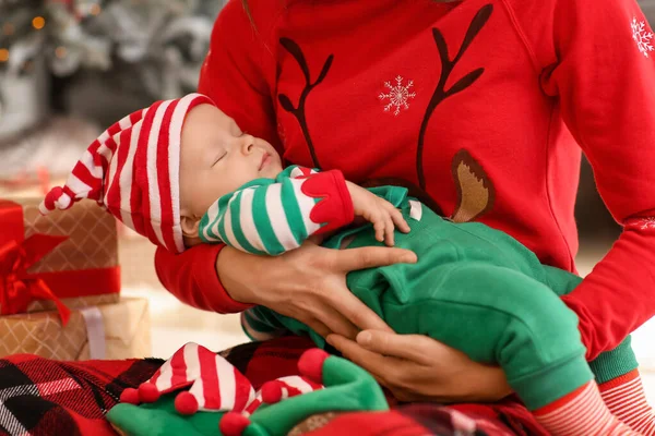 Mother Cute Little Baby Elf Costume Home — Stock Photo, Image