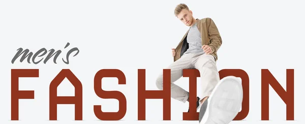 Stylish Young Man Text Men Fashion White Background — Stock Photo, Image