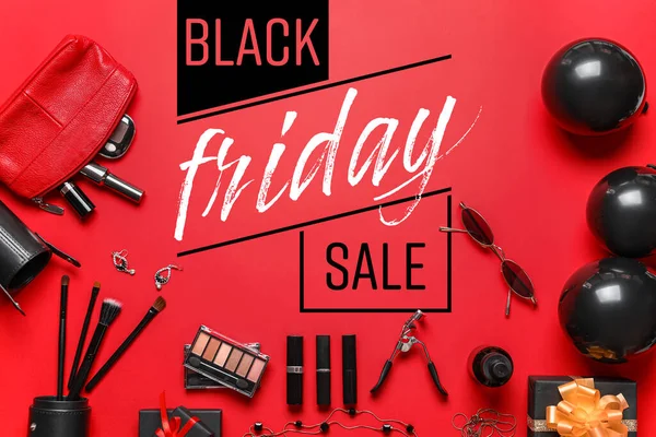 Weibliche Accessoires Auf Farbigem Hintergrund Black Friday Verkauf — Stockfoto