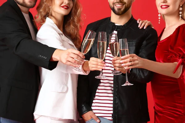 Young People Glasses Tasty Champagne Color Background — Stock Photo, Image