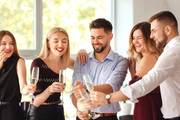 Young People Drinking Tasty Champagne Party Office — Stock Photo, Image