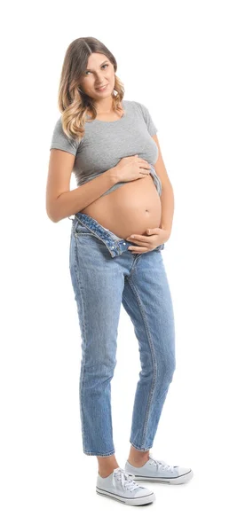 Beautiful Pregnant Woman White Background — Stock Photo, Image