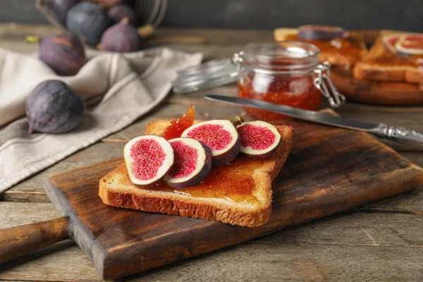Tasty Sandwich Sweet Fig Jam Table — Stock Photo, Image