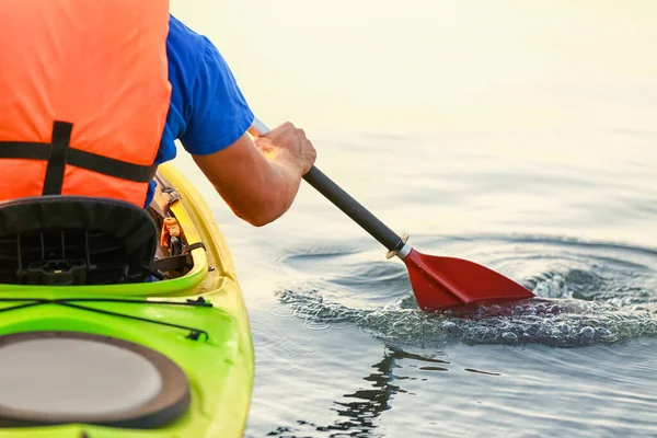 Young Man Kayaking River — Stock Photo, Image