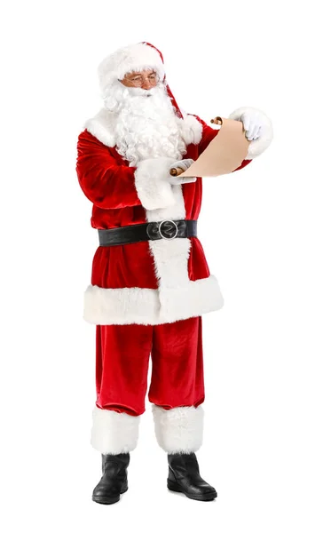 Santa Claus Con Carta Sobre Fondo Blanco — Foto de Stock