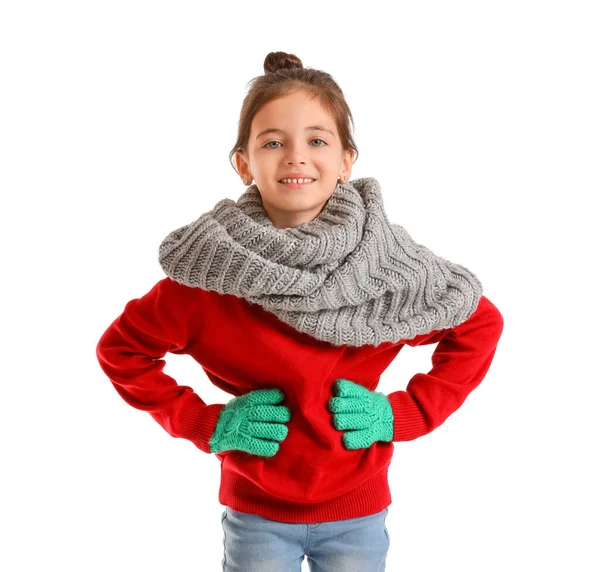 Cute Girl Winter Clothes White Background — Stock Photo, Image