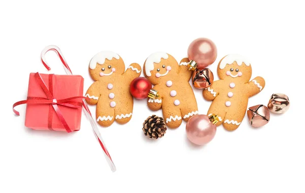 Tasty Gingerbread Cookies Christmas Decor White Background — Stock Photo, Image