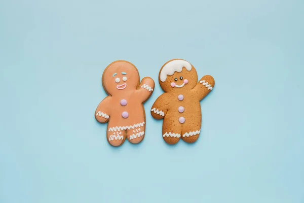 Tasty Gingerbread Cookies Color Background — Stock Photo, Image