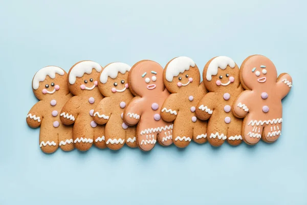 Tasty Gingerbread Cookies Color Background — Stock Photo, Image