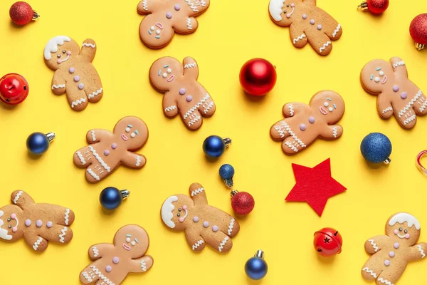 Tasty Gingerbread Cookies Christmas Decor Color Background — Stock Photo, Image