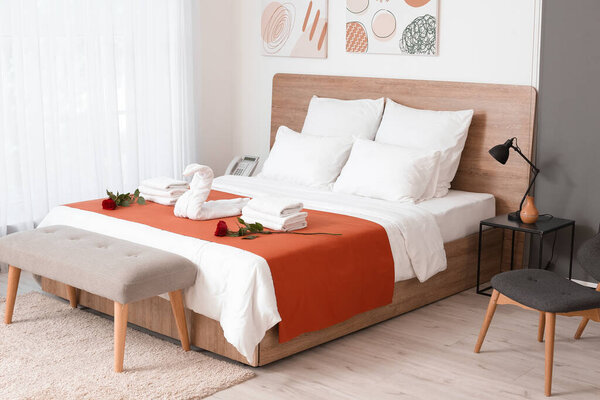 Interior of modern honeymoon room in hotel