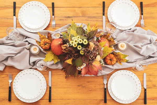 Beautiful Table Setting Thanksgiving Day Celebration Dining Room — Stock Photo, Image