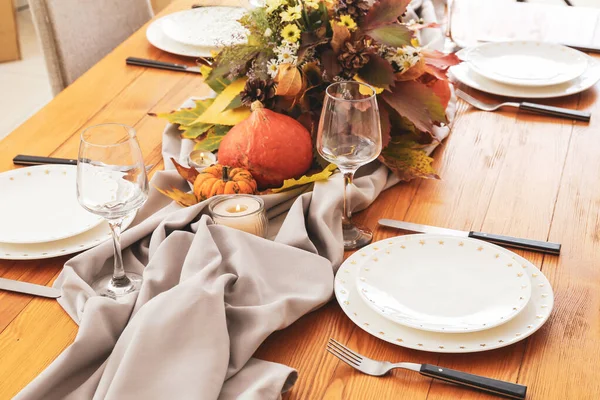 Beautiful Table Setting Thanksgiving Day Celebration Dining Room — Stock Photo, Image