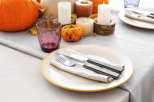 Beautiful Table Setting Pumpkins Dining Room — Stock Photo, Image