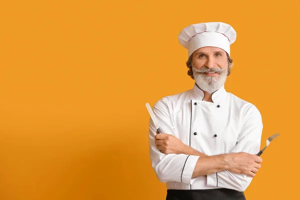 Mature Male Chef Color Background — Stock Photo, Image