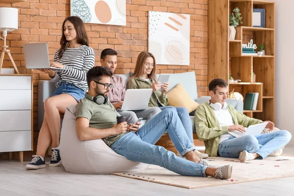 Students Modern Devices Studying Online Home — Stock Photo, Image