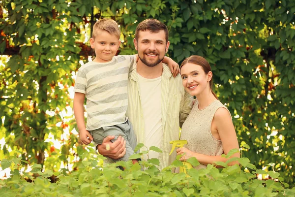 Happy Young Family Greenhouse — Stock Photo, Image