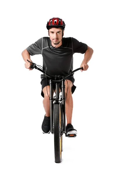 Male Cyclist Riding Bicycle White Background — Stock Photo, Image