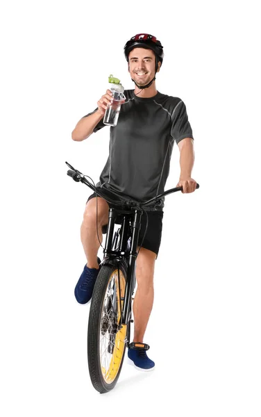 Male Cyclist Drinking Water White Background — Stock Photo, Image