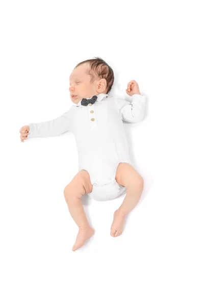 Bonito Bebê Deitado Fundo Branco — Fotografia de Stock