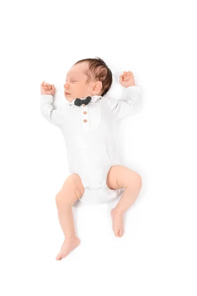 Cute Little Baby Lying White Background — Stock Photo, Image