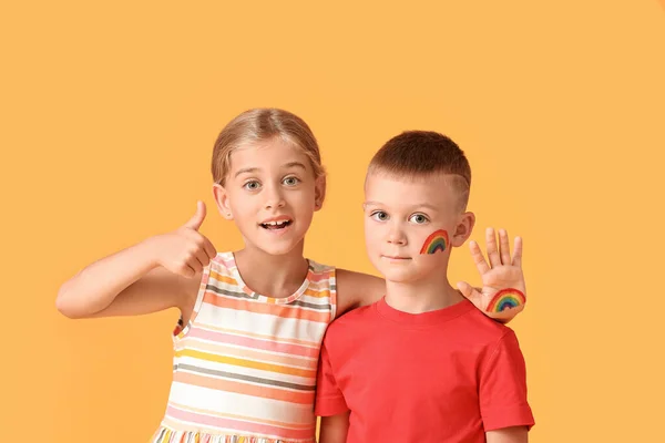 Little Children Painted Rainbow Bodies Color Background — Stock Photo, Image