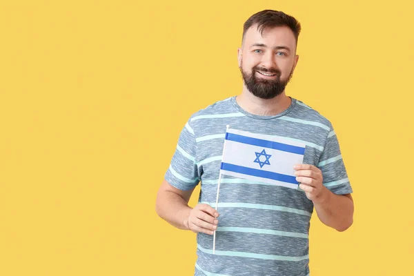 Uomo Con Bandiera Israele Sullo Sfondo Colore — Foto Stock