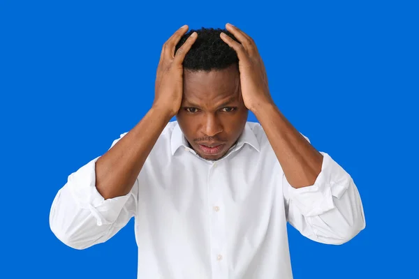 Stressed African American Man Color Background — Stock Photo, Image