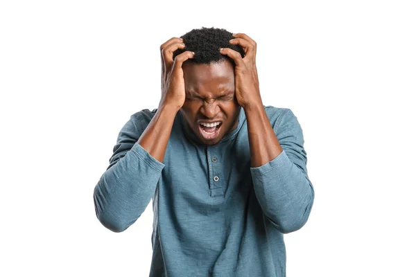 Stressed African American Man White Background — Stock Photo, Image