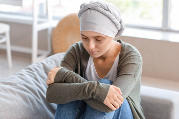 Woman after chemotherapy at home