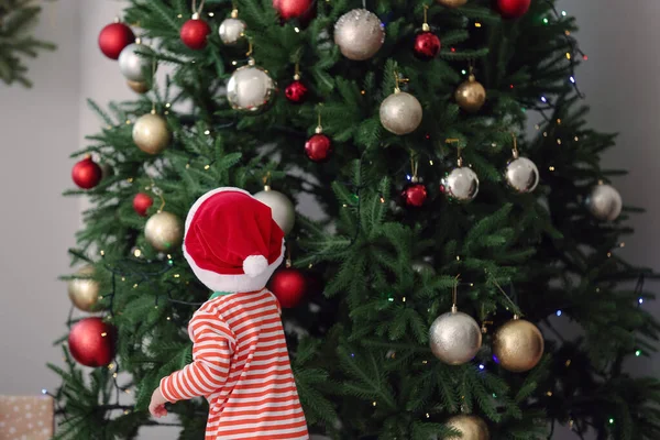 Cute Little Baby Santa Hat Christmas Tree — Stock Photo, Image