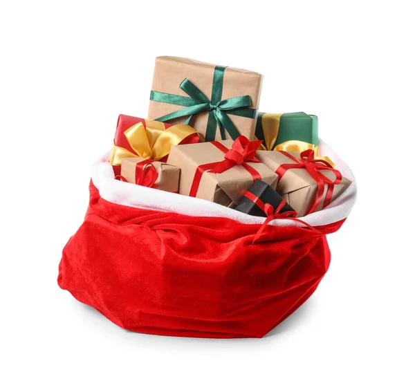 Santa Claus Bag Full Gifts White Background — Stock Photo, Image