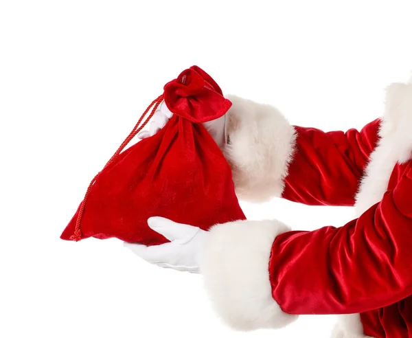 Hands Santa Claus Bag White Background — Stock Photo, Image