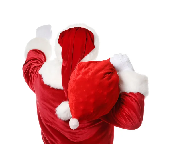 Weihnachtsmann Mit Tasche Auf Weißem Hintergrund Rückseite — Stockfoto