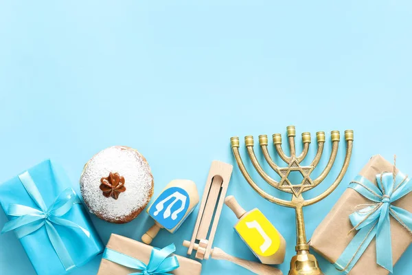 Composition Hanukkah Celebration Color Background — Stock Photo, Image