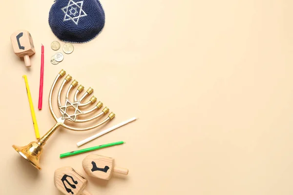 Sammansättning För Hanukkah Firande Färg Bakgrund — Stockfoto