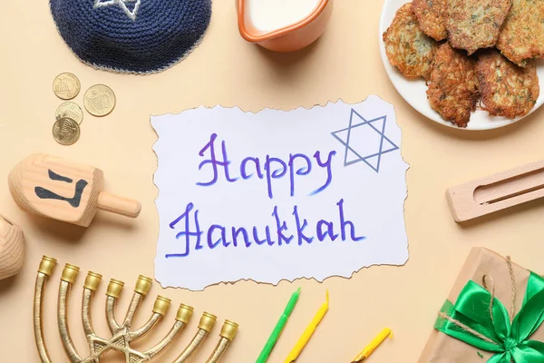 Renk Arkaplanındaki Hanukkah Kutlaması Için Kompozisyon — Stok fotoğraf