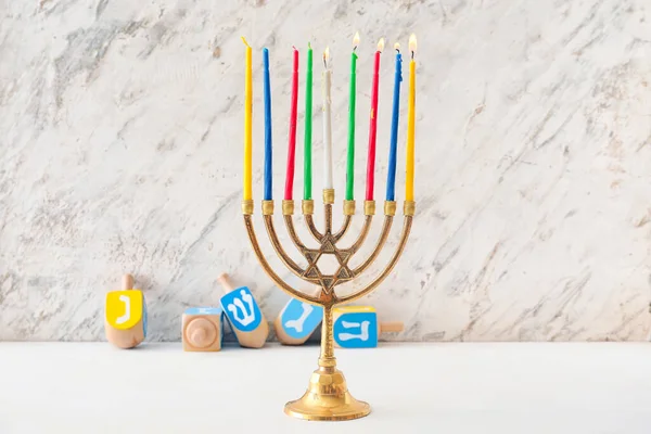 Menorá Para Hanukkah Sobre Fondo Blanco —  Fotos de Stock