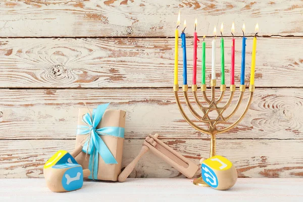 Composición Para Celebración Hanukkah Sobre Fondo Blanco — Foto de Stock