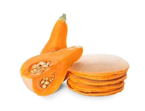 Deliciosos Panqueques Calabaza Sobre Fondo Blanco — Foto de Stock