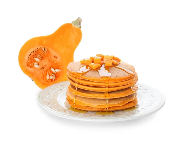 Tasty Pumpkin Pancakes White Background — Stock Photo, Image