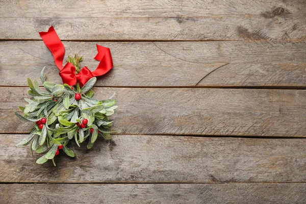 Mistletoe Branch Wooden Background — Stock Photo, Image