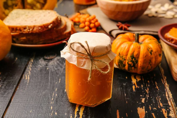 Jar Tasty Pumpkin Jam Table — Stock Photo, Image