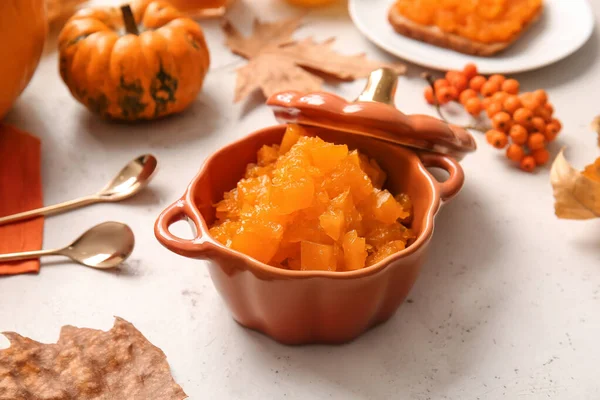 Pot Tasty Pumpkin Jam Table — Stock Photo, Image