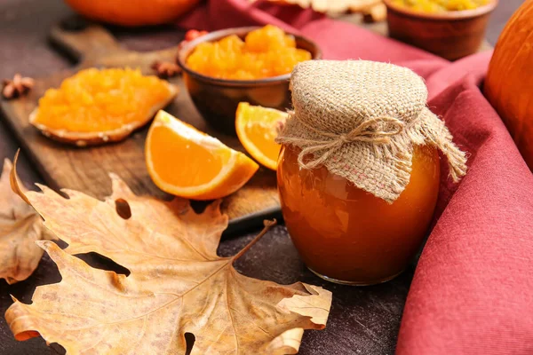 Jar Tasty Pumpkin Jam Table — Stock Photo, Image